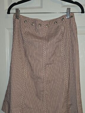 BCBGMaxAzria Blush Striped Midi Skirt with Eyelet Waist